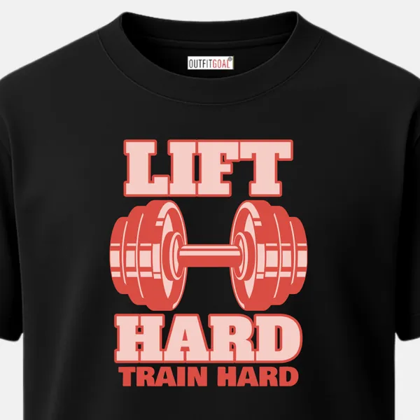 _Regular_Unisex_Black_Graphics_T-Shirt,_Dumbbell_art_lift_hard_train_hard_|_SPORTS_MODE