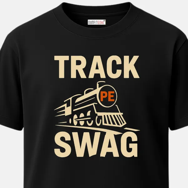 _Regular_Unisex_Black_Graphics_T-Shirt,_Minimal_line_art_of_steam_train_with_bold_text_track_swag_|_TRAVEL_MODE