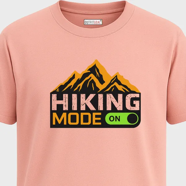 _Regular_Unisex_Pink_Graphics_T-Shirt,_Mountains_silhouette_with_hiking_mode_on_switch_design_|_TRAVEL_MODE