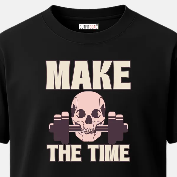 _Regular_Unisex_Black_Graphics_T-Shirt,_Skull_biting_dumbbell_make_the_time_|_SPORTS_MODE