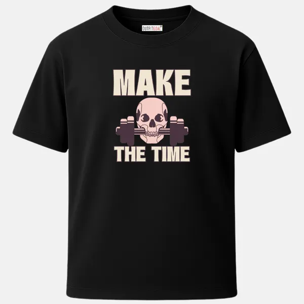 _Regular_Unisex_Black_Graphics_T-Shirt,_Skull_biting_dumbbell_make_the_time_|_SPORTS_MODE