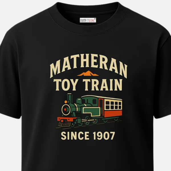 _Regular_Unisex_Black_Graphics_T-Shirt,_Minimal_mountain_locomotive_design_matheran_toy_train_since_1907_type_art_|_TRAVEL_MODE