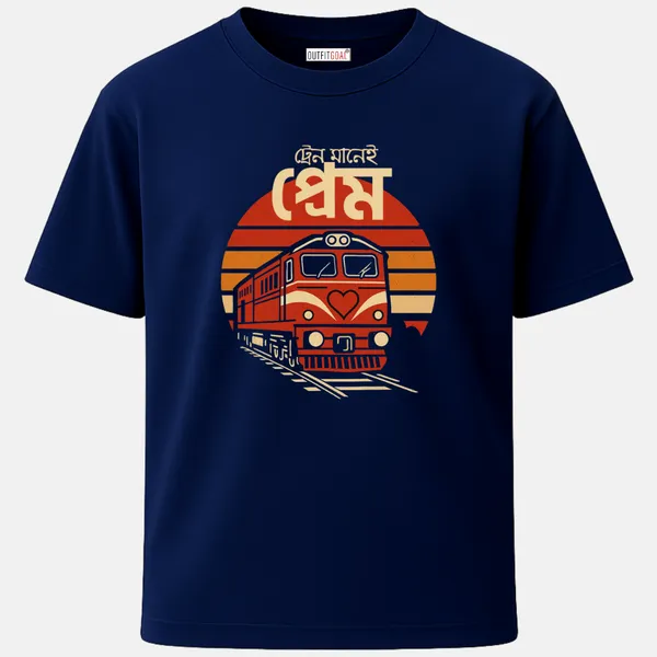 _Regular_Unisex_Navy_Graphics_T-Shirt,_Red_train_with_heart_symbol_and_bengali_text_train_mane_preme_|_TRAVEL_MODE