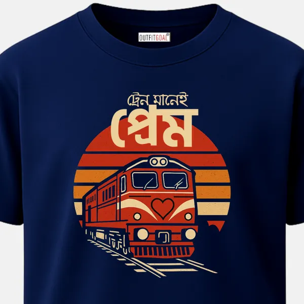 _Regular_Unisex_Navy_Graphics_T-Shirt,_Red_train_with_heart_symbol_and_bengali_text_train_mane_preme_|_TRAVEL_MODE