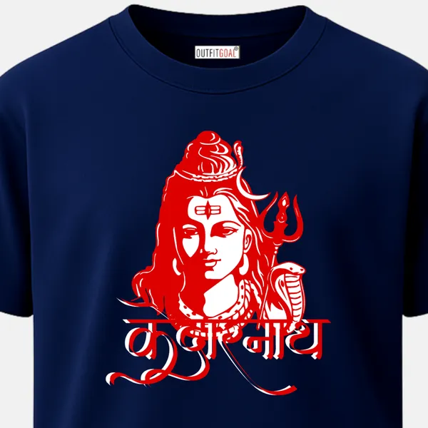 _Regular_Unisex_Navy_Graphics_T-Shirt,_Bold_red_shiva_face_with_snake_trishul_hindi_type_art_kedarnath_|_TRAVEL_MODE