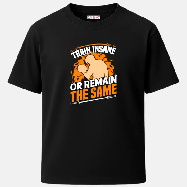 _Regular_Unisex_Black_Graphics_T-Shirt,_Boxer_with_flames_text_train_insane_or_remain_the_same_|_SPORTS_MODE