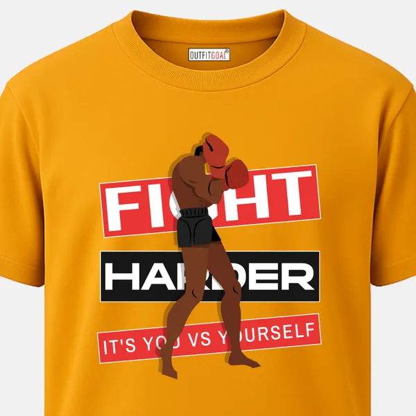 _Regular_Unisex_Yellow_Graphics_T-Shirt,_Boxer_silhouette_with_red_black_type_art_fight_harder_it_s_you_vs_yourself_|_SPORTS_MODE