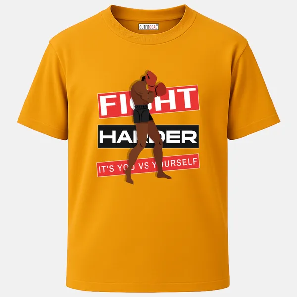_Regular_Unisex_Yellow_Graphics_T-Shirt,_Boxer_silhouette_with_red_black_type_art_fight_harder_it_s_you_vs_yourself_|_SPORTS_MODE