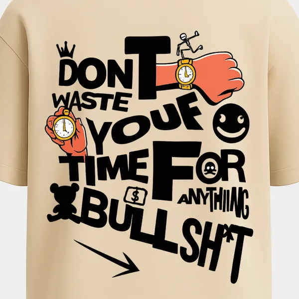 _Oversize_Unisex_Beige_Graphics_T-Shirt,_conceptual_timepiece_illustration_with_running_stick_figure_typography_message_about_hustle_and_time_|_GRAPHICS_MODE