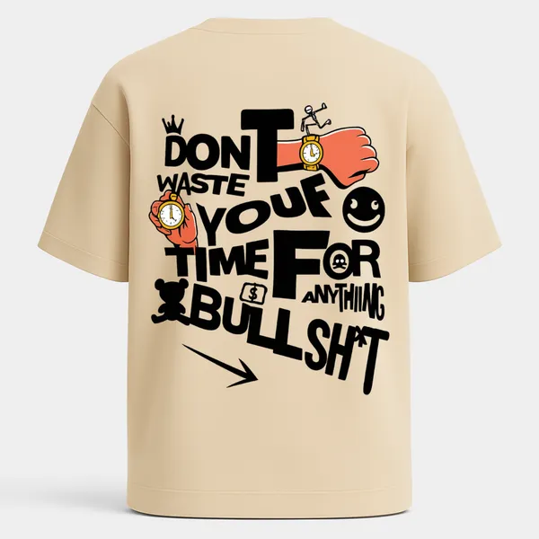 _Oversize_Unisex_Beige_Graphics_T-Shirt,_conceptual_timepiece_illustration_with_running_stick_figure_typography_message_about_hustle_and_time_|_GRAPHICS_MODE