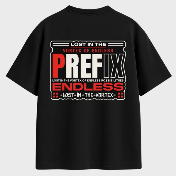 _Oversize_Unisex_Black_Graphics_T-Shirt,_Bold_block_typography_PREFIX_ENDLESS_with_layered_red-black_highlights;_industrial_street_aesthetic._|_GRAPHICS_MODE