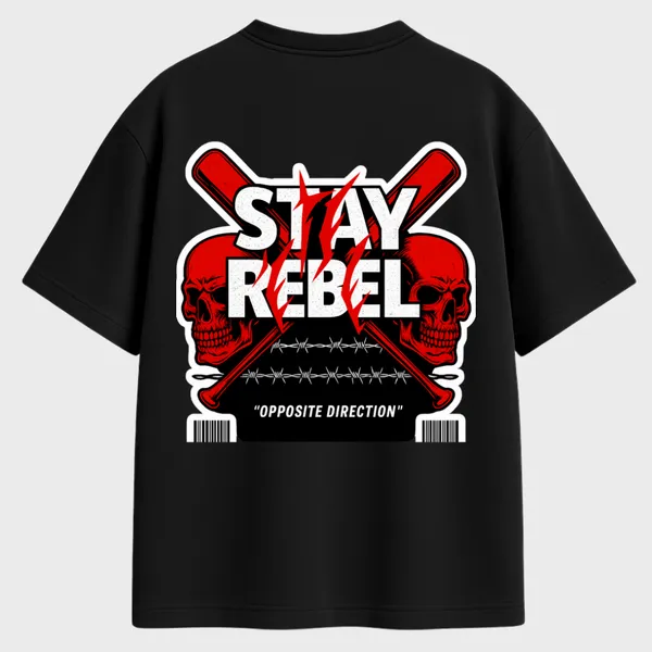 _Oversize_Unisex_Black_Graphics_T-Shirt,_Edgy_design_with_skulls,_crossed_bats,_and_barbed_wire_under_Stay_Rebel_Opposite_Direction,_gritty_punk_style._|_GRAPHICS_MODE