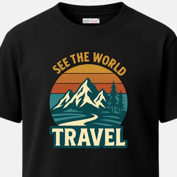 _Regular_Unisex_Black_Graphics_T-Shirt,_Road_winding_to_mountains_with_trees_see_the_world_travel_text_|_TRAVEL_MODE