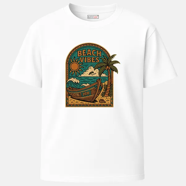 _Regular_Unisex_White_Graphics_T-Shirt,_Artistic_goa_style_boat_with_sun_waves_palm_beach_vibes_|_TRAVEL_MODE