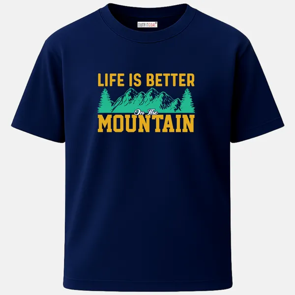 _Regular_Unisex_Navy_Graphics_T-Shirt,_Mountains_pine_trees_bold_text_life_is_better_on_the_mountain_|_TRAVEL_MODE