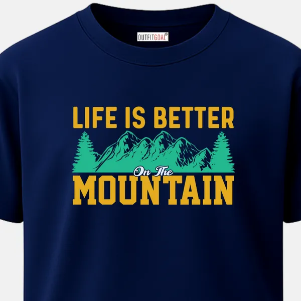 _Regular_Unisex_Navy_Graphics_T-Shirt,_Mountains_pine_trees_bold_text_life_is_better_on_the_mountain_|_TRAVEL_MODE