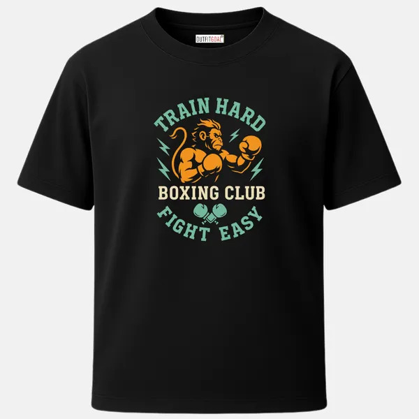 _Regular_Unisex_Black_Graphics_T-Shirt,_Monkey_boxer_with_lightning_bolts_train_hard_fight_easy_|_SPORTS_MODE