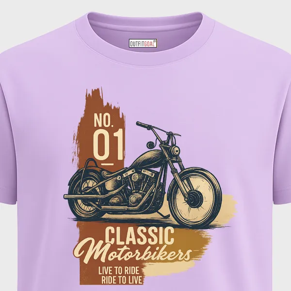 Outfitgoal_Regular_Unisex_Lavender_Graphics_T-Shirt,_Vintage_sketch_of_classic_chopper_with_Classic_Motorbikers_and_Live_To_Ride_Ride_To_Live_text._|_TRAVEL_MODE