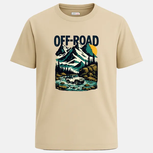 _Regular_Unisex_Beige_Graphics_T-Shirt,_Jeep_crossing_rocky_river_bold_off_road_text_snowy_mountains_rugged_style_|_TRAVEL_MODE