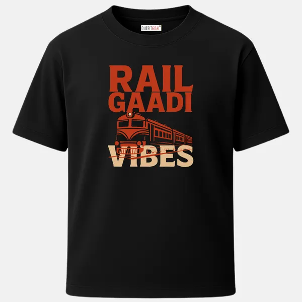 _Regular_Unisex_Black_Graphics_T-Shirt,_Retro_indian_rail_engine_with_large_text_rail_gaadi_vibes_|_TRAVEL_MODE