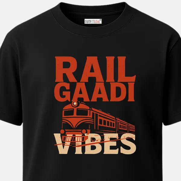_Regular_Unisex_Black_Graphics_T-Shirt,_Retro_indian_rail_engine_with_large_text_rail_gaadi_vibes_|_TRAVEL_MODE