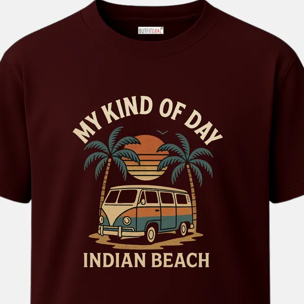 _Regular_Unisex_Maroon_Graphics_T-Shirt,_Camper_van_palms_retro_sun_text_indian_beach_my_kind_of_day_|_TRAVEL_MODE