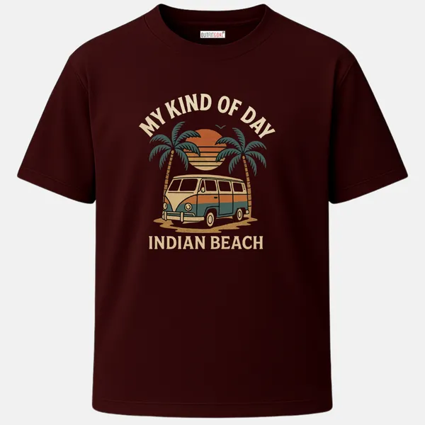 _Regular_Unisex_Maroon_Graphics_T-Shirt,_Camper_van_palms_retro_sun_text_indian_beach_my_kind_of_day_|_TRAVEL_MODE
