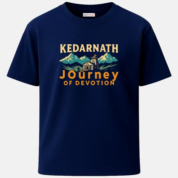 _Regular_Unisex_Navy_Graphics_T-Shirt,_Kedarnath_temple_with_pilgrim_himalayan_mountains_bold_type_art_kedarnath_journey_of_devotion_|_TRAVEL_MODE