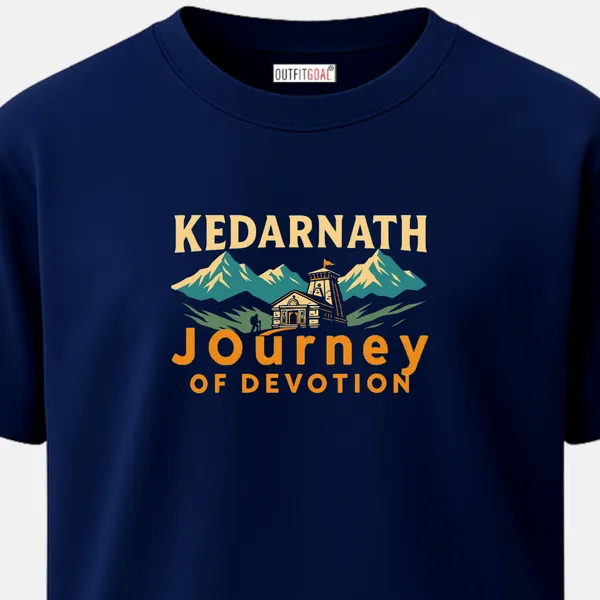 _Regular_Unisex_Navy_Graphics_T-Shirt,_Kedarnath_temple_with_pilgrim_himalayan_mountains_bold_type_art_kedarnath_journey_of_devotion_|_TRAVEL_MODE