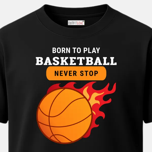 _Regular_Unisex_Black_Graphics_T-Shirt,_Basketball_on_fire_slogan_born_to_play_never_stop_|_SPORTS_MODE