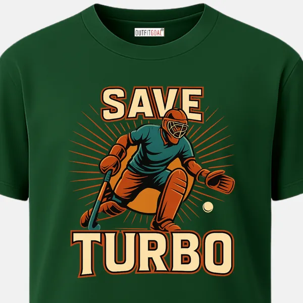 _Regular_Unisex_Bottle_Green_Graphics_T-Shirt,_Dynamic_goalkeeper_in_orange_and_teal_gear_making_a_save_text_save_turbo_|_SPORTS_MODE
