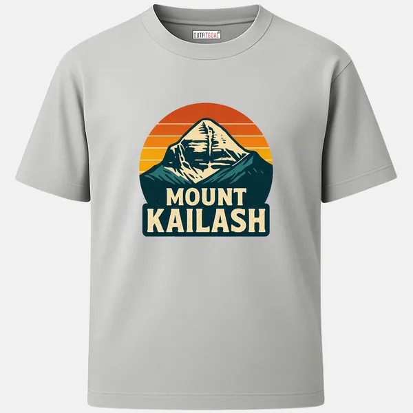 _Regular_Unisex_Grey_Graphics_T-Shirt,_Bold_kailash_peak_with_retro_sunset_stripes_|_TRAVEL_MODE