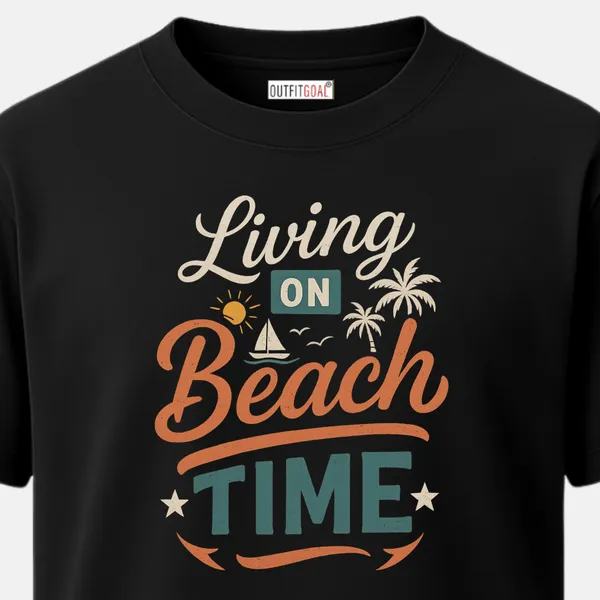 _Regular_Unisex_Black_Graphics_T-Shirt,_Type_art_living_on_beach_time_with_palms_sun_boat_|_TRAVEL_MODE