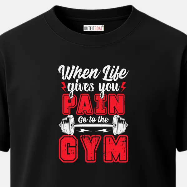 _Regular_Unisex_Black_Graphics_T-Shirt,_Text_when_life_gives_you_pain_go_to_the_gym_with_barbell_|_SPORTS_MODE