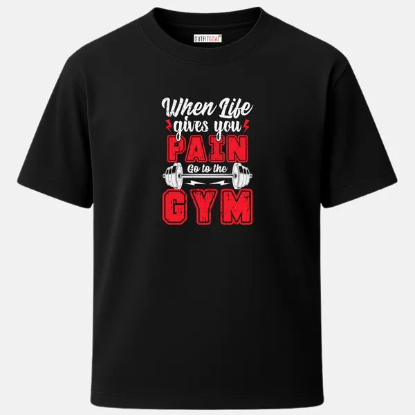 _Regular_Unisex_Black_Graphics_T-Shirt,_Text_when_life_gives_you_pain_go_to_the_gym_with_barbell_|_SPORTS_MODE