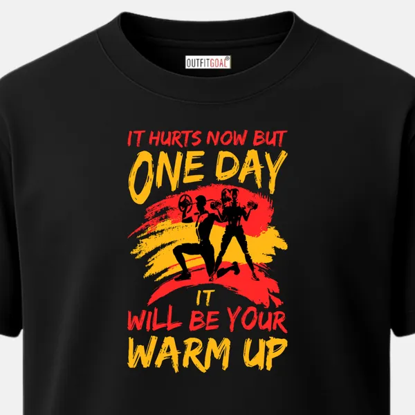 _Regular_Unisex_Black_Graphics_T-Shirt,_Silhouettes_of_man_woman_lifting_text_it_hurts_now_but_one_day_it_ll_be_your_warm_up_|_SPORTS_MODE