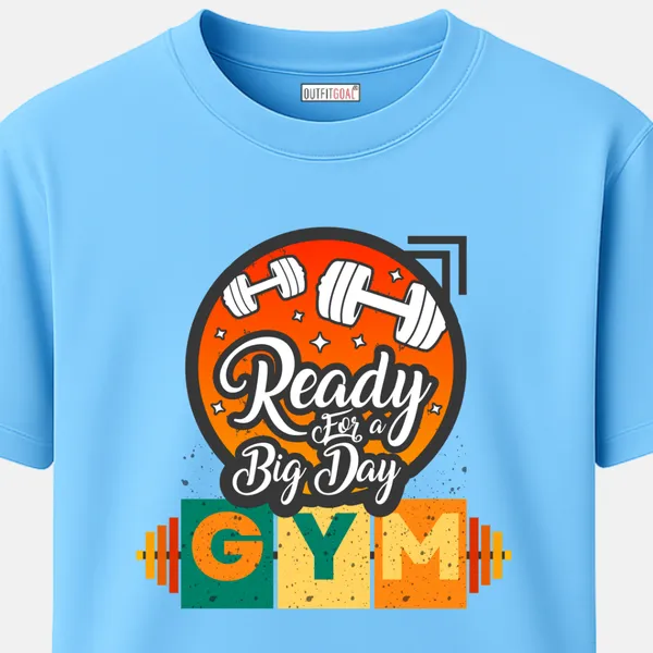 _Regular_Unisex_Sky_Graphics_T-Shirt,_Dumbbells_with_gradient_sun_ready_for_a_big_day_gym_|_SPORTS_MODE