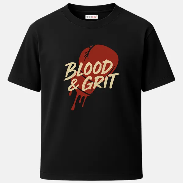 _Regular_Unisex_Black_Graphics_T-Shirt,_Red_glove_dripping_effect_with_text_blood_grit_|_SPORTS_MODE