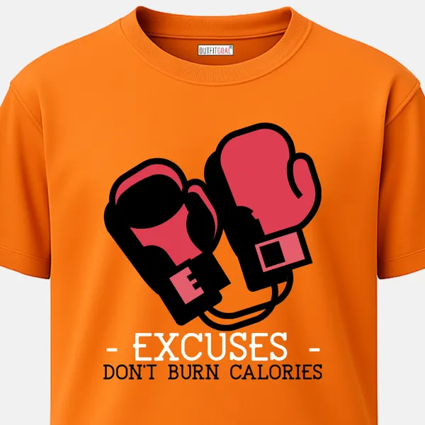 _Regular_Unisex_Bhagwa_Graphics_T-Shirt,_Minimal_boxing_gloves_forming_e_text_excuses_below_|_SPORTS_MODE