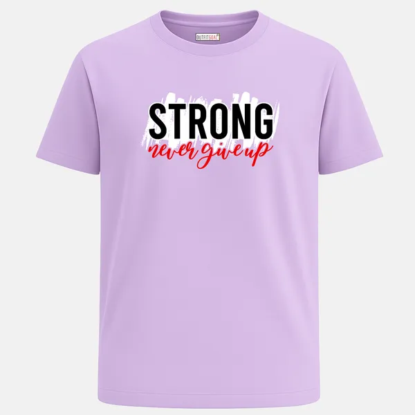 _Regular_Unisex_Lavender_Graphics_T-Shirt,_Text_strong_never_give_up_in_mixed_fonts_|_SPORTS_MODE
