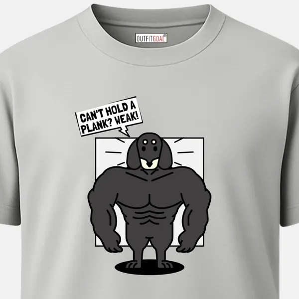 _Regular_Unisex_Grey_Graphics_T-Shirt,_Cartoon_muscular_dog_saying_can_t_hold_a_plank_weak_|_SPORTS_MODE