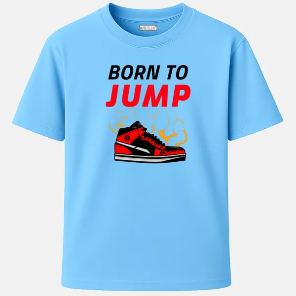 _Regular_Unisex_Sky_Graphics_T-Shirt,_Fiery_sneaker_with_explosion_effect_word_jump_|_SPORTS_MODE