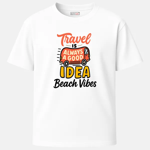 _Regular_Unisex_White_Graphics_T-Shirt,_Playful_bus_travel_type_art_travel_always_a_good_idea_|_TRAVEL_MODE