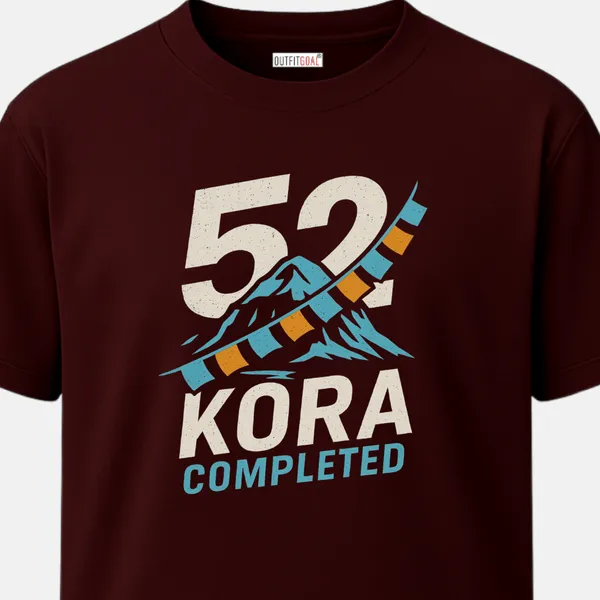_Regular_Unisex_Maroon_Graphics_T-Shirt,_Bold_52_kora_completed_text_with_mountain_prayer_flags_|_TRAVEL_MODE
