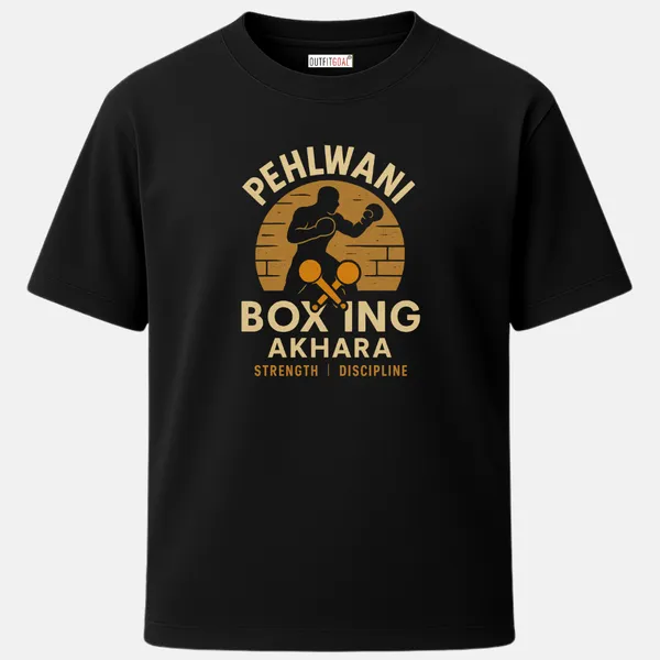 _Regular_Unisex_Black_Graphics_T-Shirt,_Brick_wall_texture_pehlwani_boxing_akhara_strength_|_SPORTS_MODE