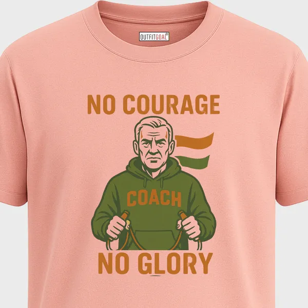 Regular_Unisex_Pink_Graphics_T-Shirt,_Indian_coach_in_olive_flag_in_background_quote_no_courage_no_glory_|_SPORTS_MODE