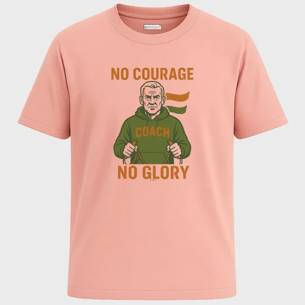 Regular_Unisex_Pink_Graphics_T-Shirt,_Indian_coach_in_olive_flag_in_background_quote_no_courage_no_glory_|_SPORTS_MODE