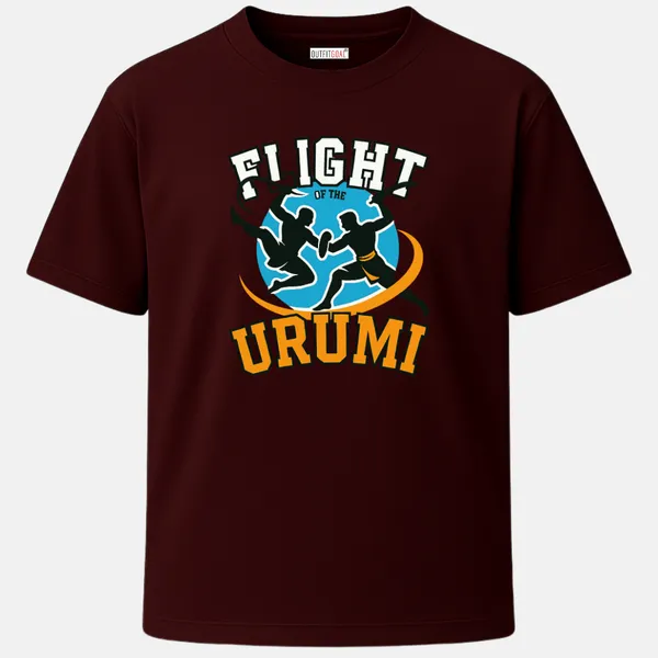 _Regular_Unisex_Maroon_Graphics_T-Shirt,_Two_fighters_mid_air_with_flexible_sword_urumi_text_flight_of_the_urumi_|_SPORTS_MODE