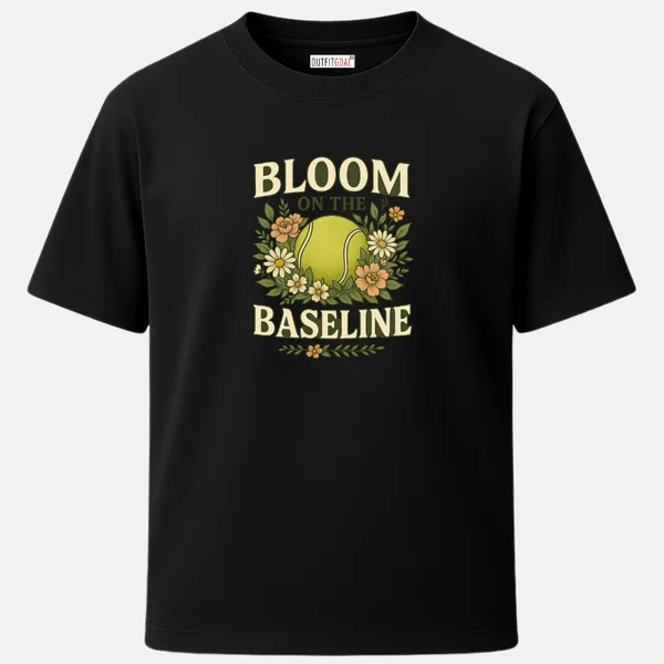 _Regular_Unisex_Black_Graphics_T-Shirt,_Tennis_ball_surrounded_by_blooming_flowers_type_art_bloom_on_the_baseline_|_SPORTS_MODE