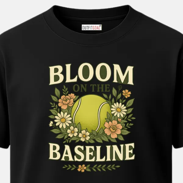 _Regular_Unisex_Black_Graphics_T-Shirt,_Tennis_ball_surrounded_by_blooming_flowers_type_art_bloom_on_the_baseline_|_SPORTS_MODE